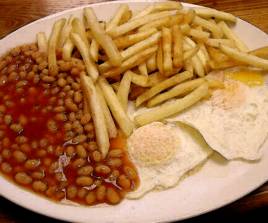 SCRAMBLED EGG, CHIPS & BEANS